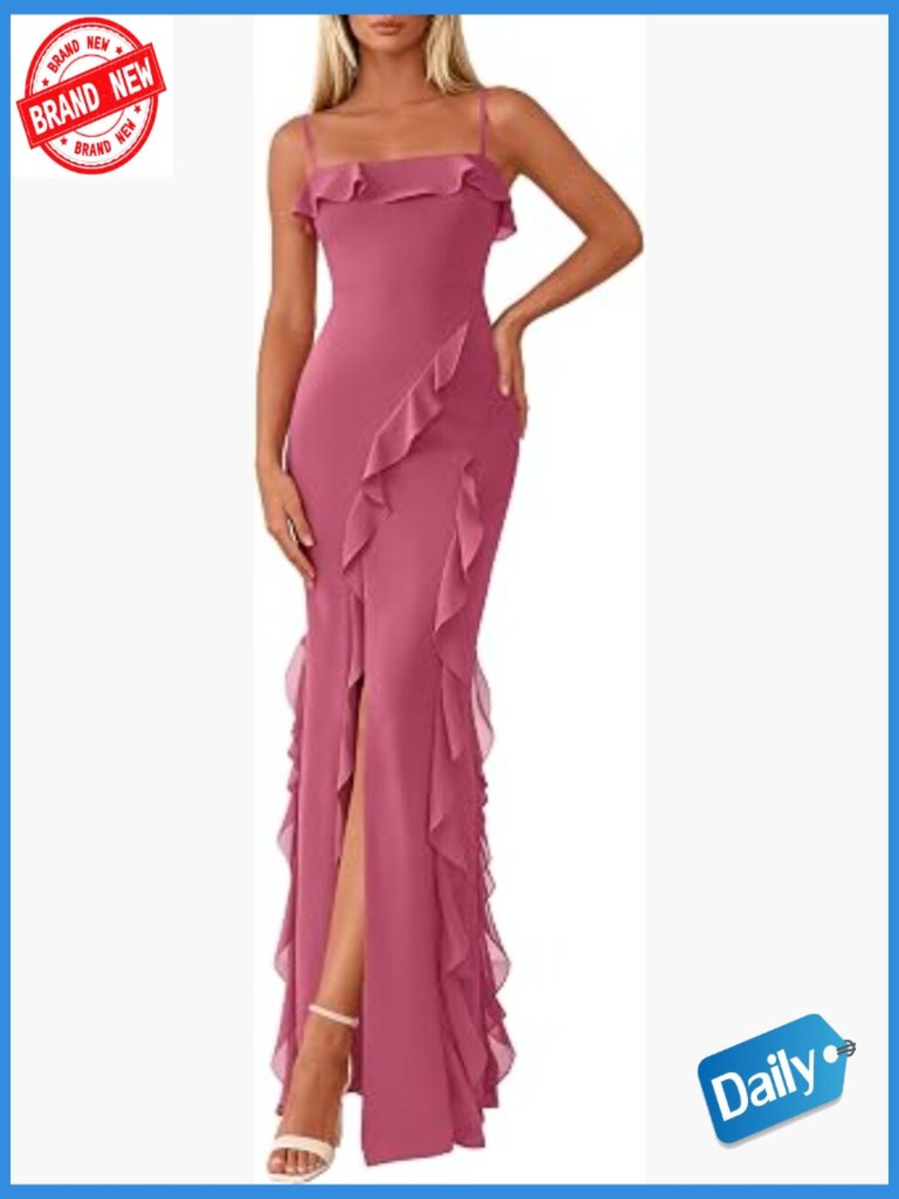 Bodycon Maxi Dress Mesh Ruffle Spaghetti Strap Square Neck Formal Cocktail